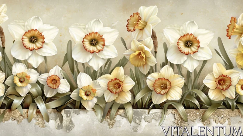 White and Yellow Daffodils Painting - Floral Artwork AI Image