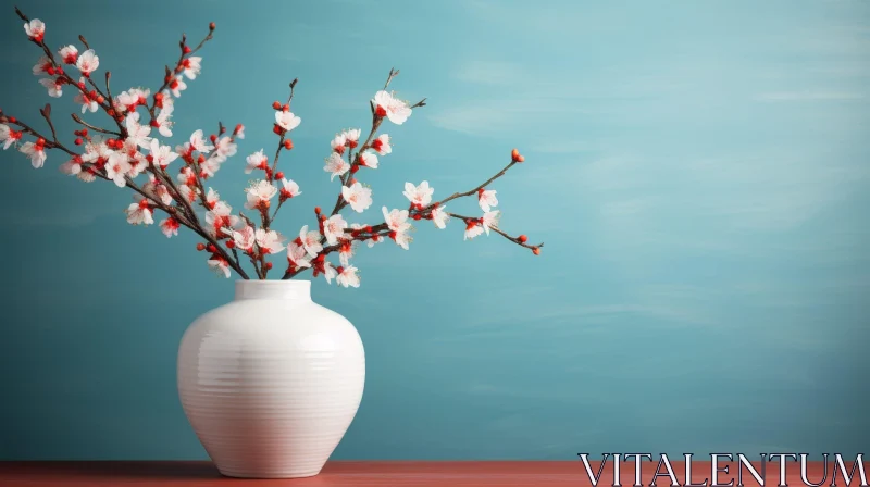 Elegant Cherry Blossom Still Life AI Image