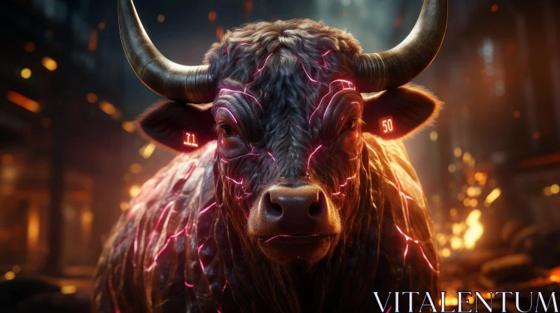 Intense Black Bull with Glowing Pink Veins AI Image