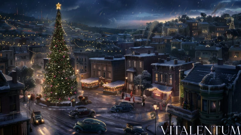 Snowy Christmas Town - Festive Holiday Scene AI Image