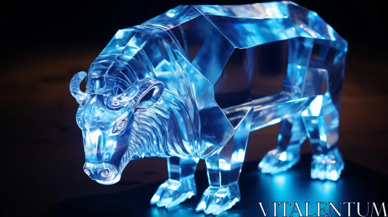 AI ART Blue Crystal Bull 3D Rendering