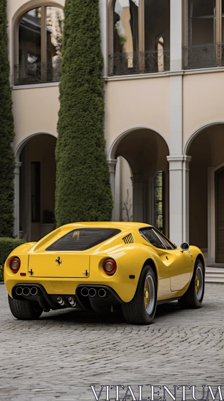 Elegant Yellow Sports Car in a Courtyard - Meticulous Photorealistic Still Life AI Image