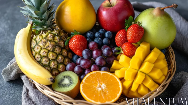 Fresh Fruit Basket on Slate Surface AI Image