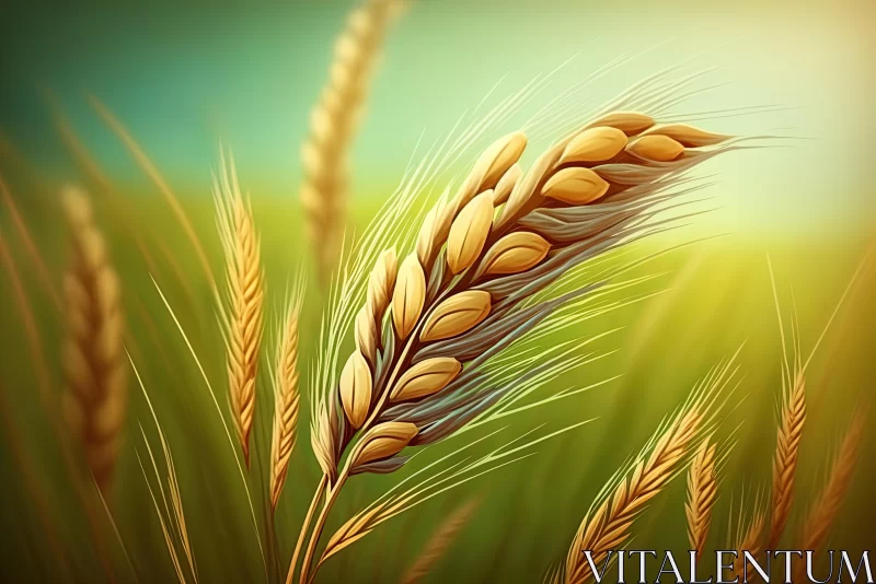 Realistic Wheat Plant Illustration in a Green Meadow AI Image