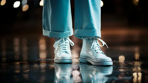 Reflective Person in Blue Pants and White Sneakers