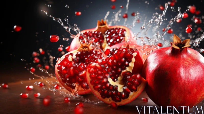 Ripe Red Pomegranate Fruit with Water Splash AI Image