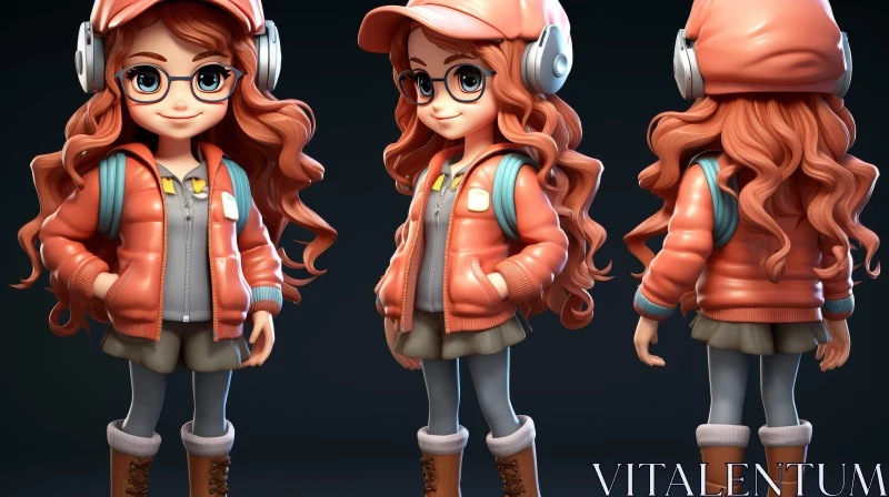 3D Cartoon Girl in Red Jacket AI Image