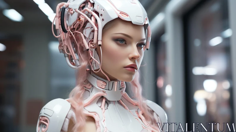 Pink-Haired Woman in Futuristic Armor Suit AI Image