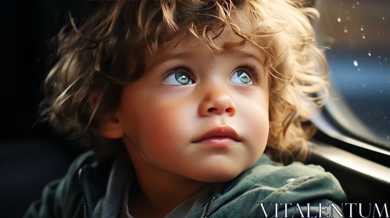 Thoughtful Little Boy Looking Out Window AI Image