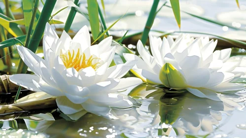 White Water Lilies in Pond: Serene Nature Close-Up