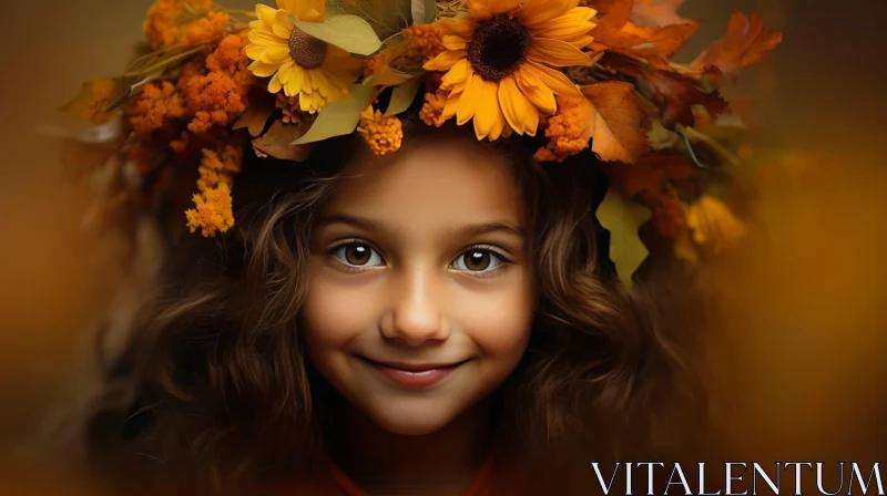 Beautiful Portrait of a Smiling Girl with Flowers AI Image