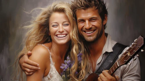 Blond Couple Musician and Flower Bouquet Moment