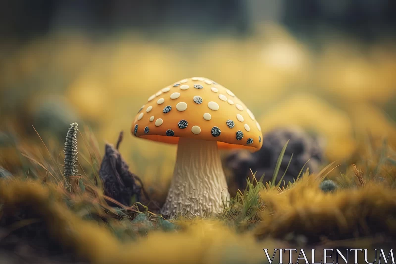 Captivating Yellow Mushroom in a Serene Grassland AI Image