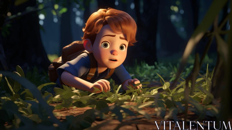 Cartoon Boy in Forest Adventure AI Image