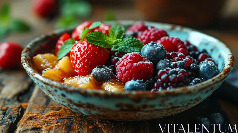 AI ART Fresh Berry Bowl on Blue Ceramic - Close-up Food Photography