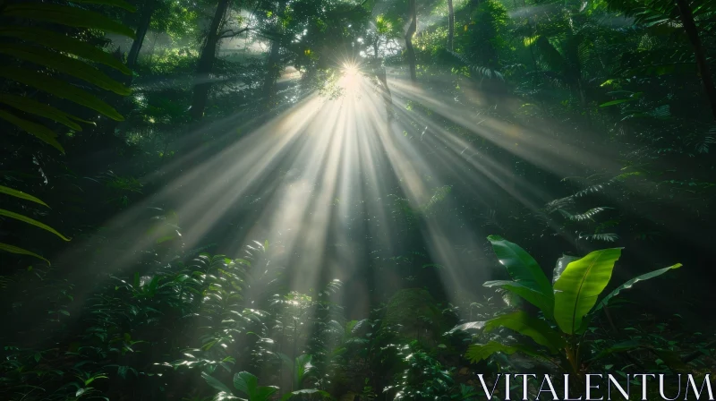 Green Rainforest Sunlight Scene AI Image