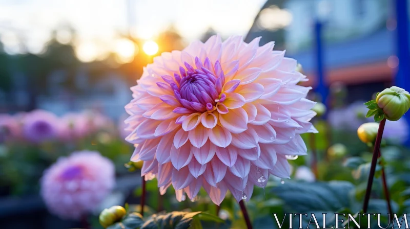 Pink Dahlia Flower Close-up in Garden AI Image