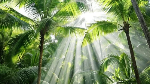 Tropical Jungle with Tall Palm Trees and Sunlight