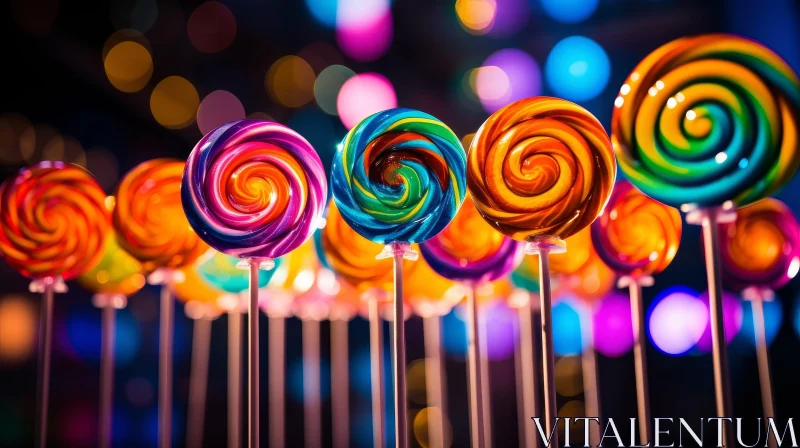 Colorful Lollipops Close-Up with Bokeh Lights AI Image