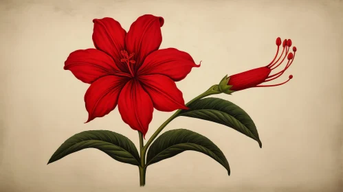 Detailed Red Flower Botanical Illustration