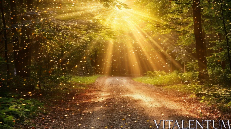 AI ART Enchanted Forest Path | Golden Sunlight | Magical Atmosphere