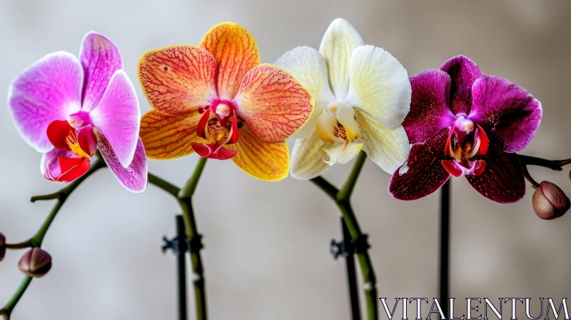 Orchid Flowers Close-Up | Colorful Blooms on Yellow Background AI Image