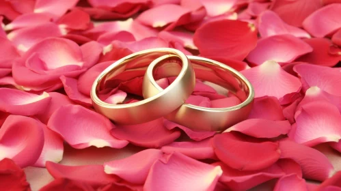Romantic Gold Wedding Rings on Red Rose Petals
