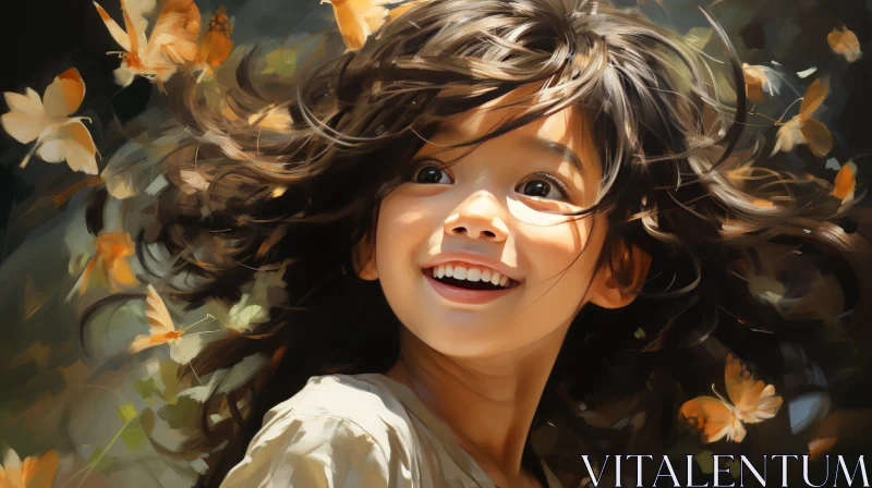 AI ART Smiling Young Girl Portrait with Brown Hair