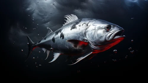 Dark Realistic Painting of a Large Fish in Stormy Sea