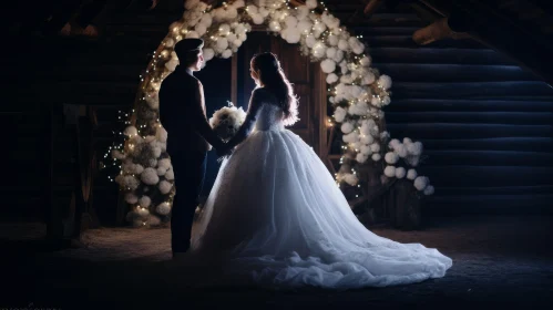 Elegant Bride and Groom in Dark Room | Wedding Photo