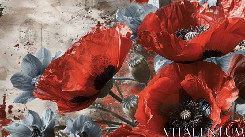 Red Poppies Still Life - Detailed Floral Painting AI Image