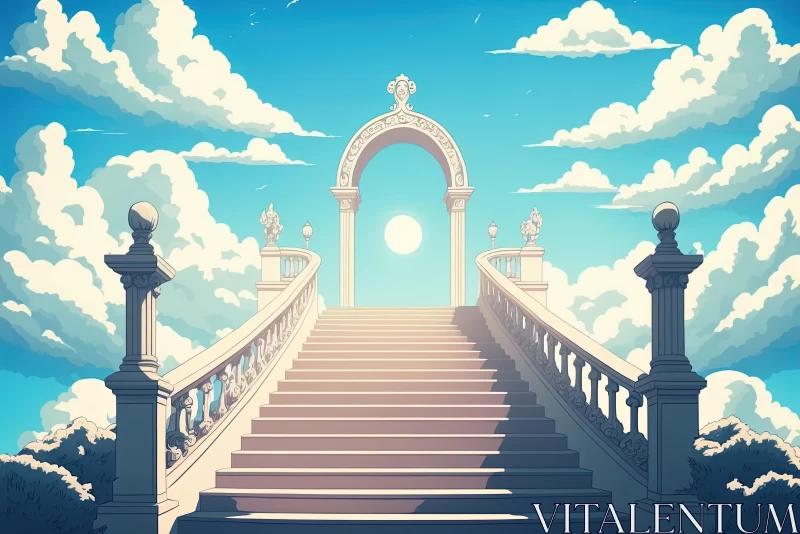 Serene Pathway with Clouds: Neoclassical and Anime Aesthetic AI Image