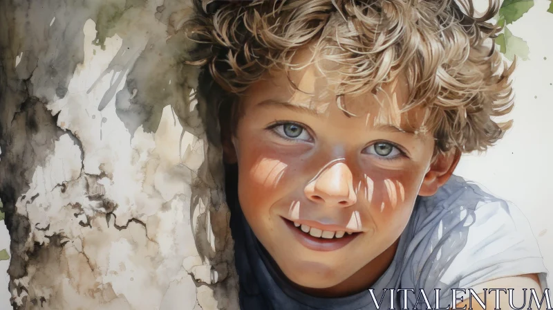 Smiling Boy Portrait in Realistic Style AI Image