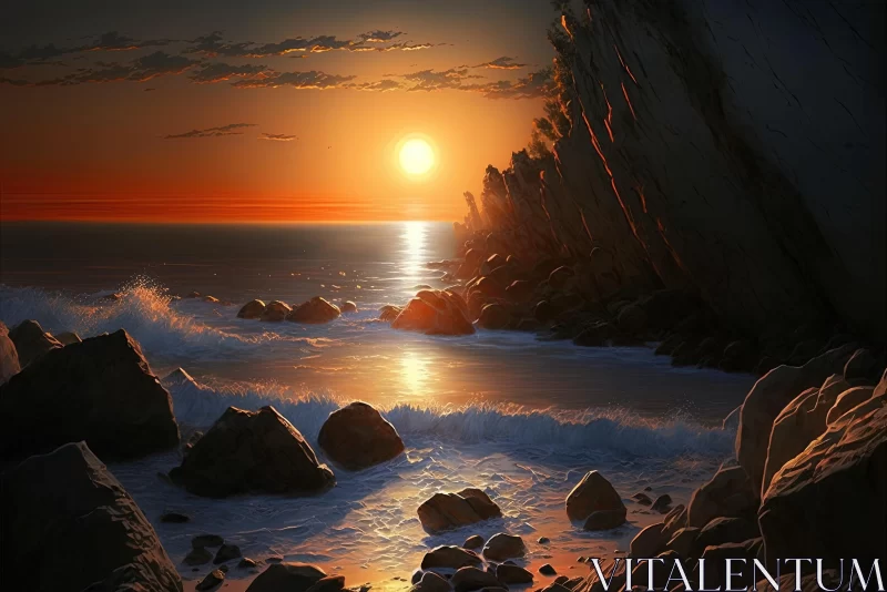 Captivating Sunset Over the Ocean - Realistic Oil Painting AI Image