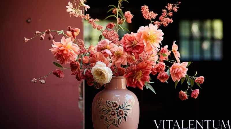 Elegant Pink and White Flower Vase Still Life AI Image