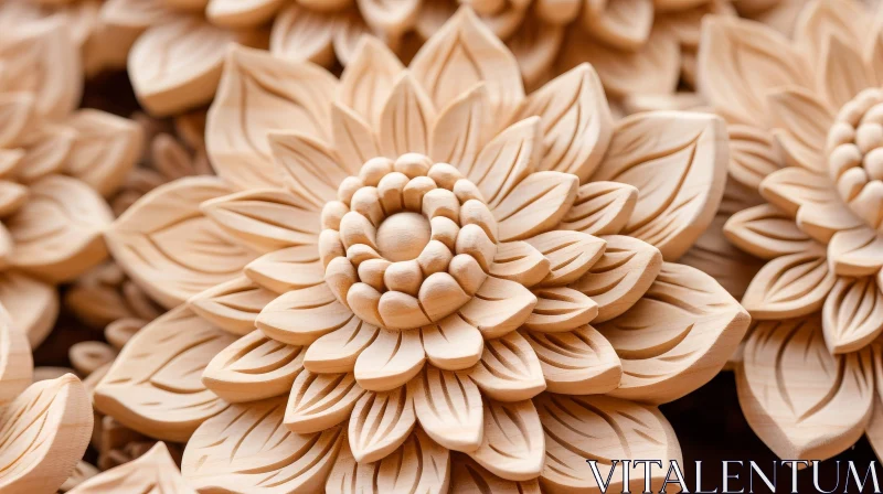 Engraved Wooden Flower Close-Up AI Image