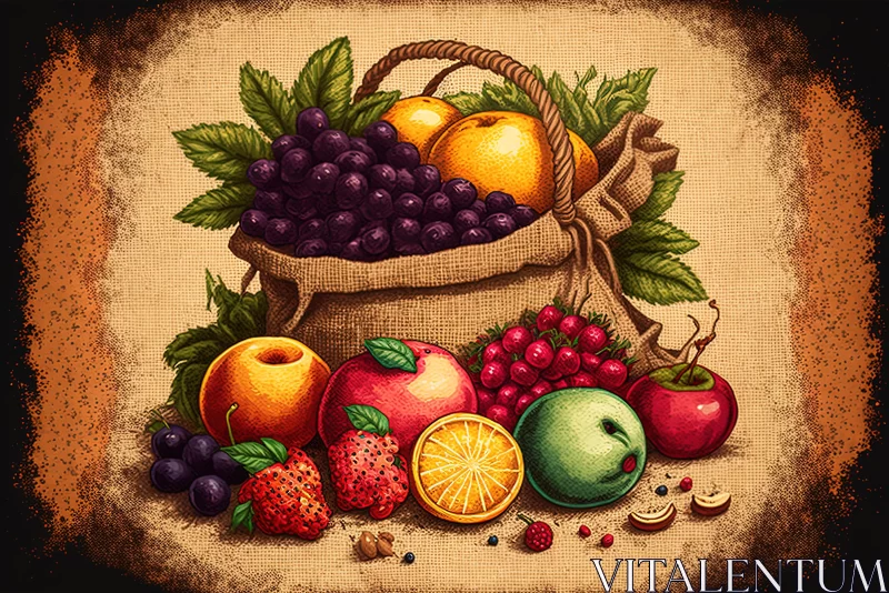 Illustration of a Fruit-Filled Bag on Textured Canvas AI Image