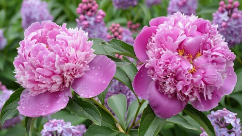 Pink Peony Flowers with Raindrops - Nature's Beauty Captured