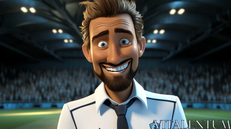 Smiling 3D Cartoon Man in Stadium AI Image