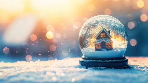 Winter Snow Globe with House and Trees
