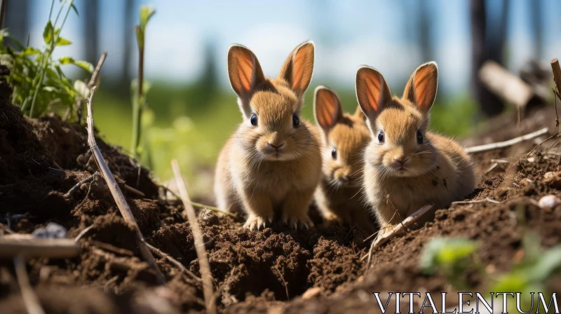 Adorable Baby Rabbits in Forest Setting AI Image