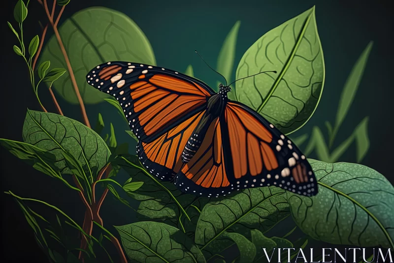 Captivating Monarch Butterfly on Green Leaves - 2D Game Art AI Image