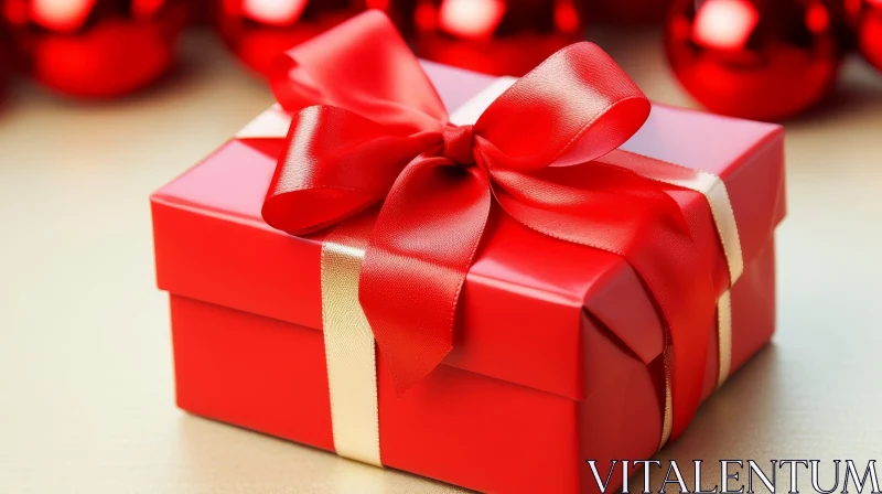 AI ART Red Gift Box with Ribbon - Christmas Stock Photo