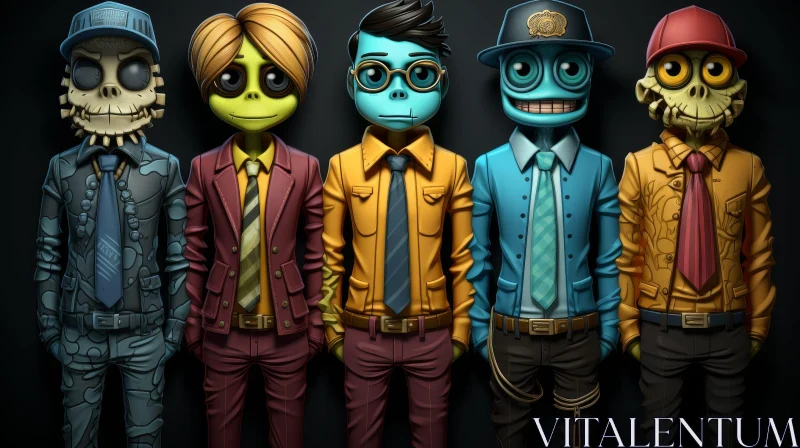 Serious Cartoon Characters in Suits and Ties AI Image