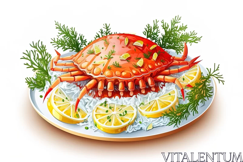 Stuffed Crab Illustration on Plate | Highly Detailed Foliage AI Image