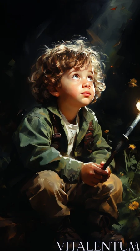 Young Boy Portrait in Green Jacket - Realistic Artwork AI Image