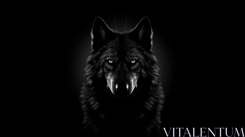 Black Wolf Digital Painting - Night Sky Background AI Image
