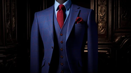 Blue Suit with Red Tie and Pocket Square - Classic Wool Blend