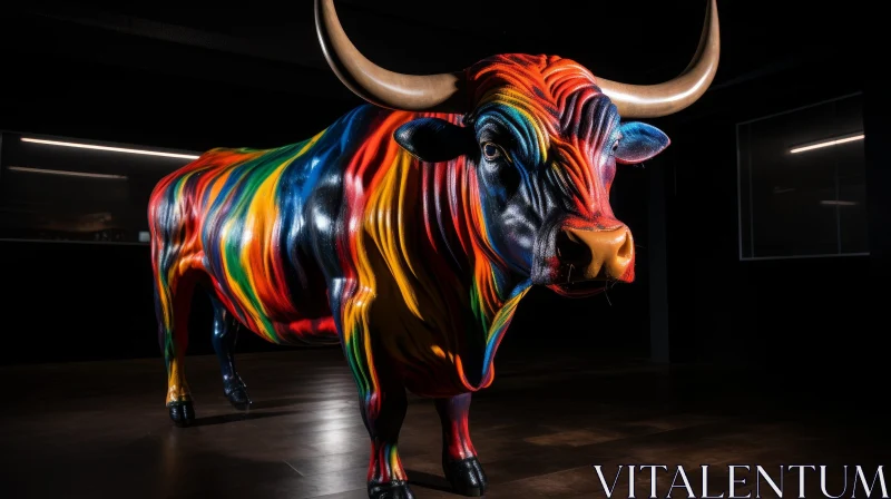 AI ART Colorful Bull in Spotlight