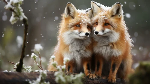 Majestic Red Foxes in Snowy Forest